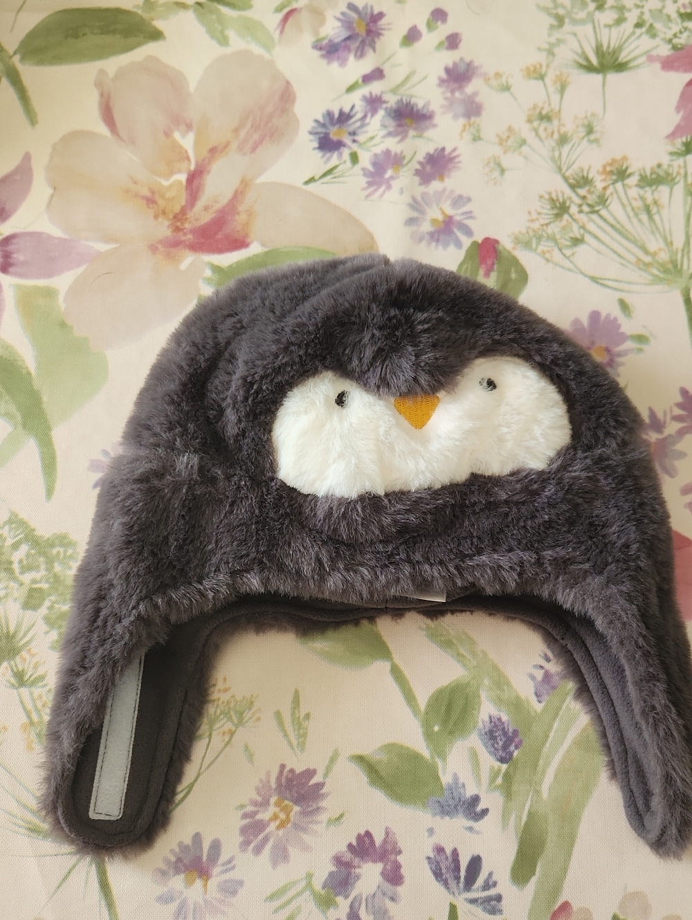 Adorable Plush Penguin Earflap Hat - Charcoal Gray with White Face
